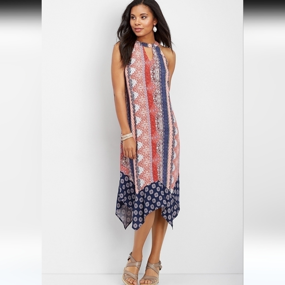 Maurices High Neck Hanky Hem Multicolor Dress Size Small
